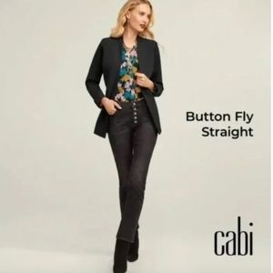 CAbi Button Fly Straight Jeans in Black, Size 8